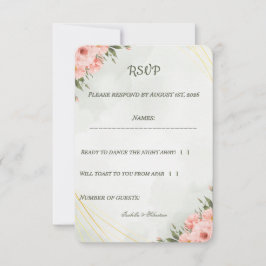 Elegante Roze Bloemige Gouden Geometrische Trouw R RSVP Kaartje