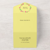 Elegante Roze Bloemige Groene Elementen Lichtgele  All In One Uitnodiging (Buitenkant)