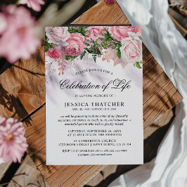 Elegante Roze Bloemige Herdenking | Feest van het  Kaart