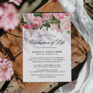 Elegante Roze Bloemige Herdenking   Feest van het  Kaart
