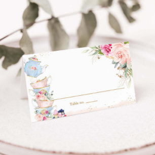Elegante Roze Bloemige High Tea Party Opvouwbare T Plaatskaartje