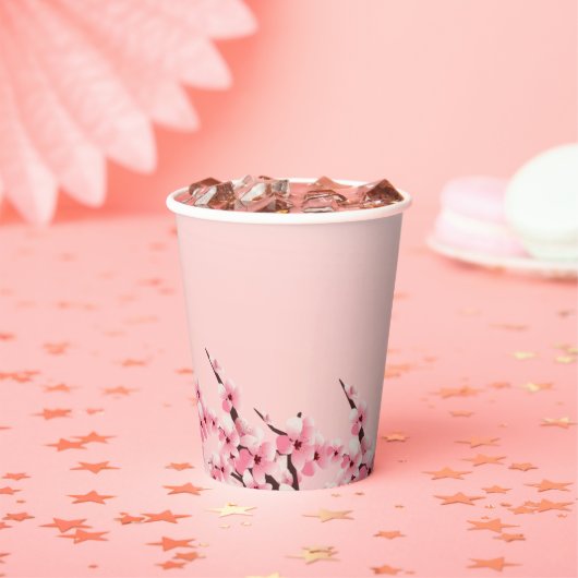 Elegante Roze Bloemige Kersenbloesem Feestje Papieren Bekers (Insitu)