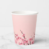 Elegante Roze Bloemige Kersenbloesem Feestje Papieren Bekers (Achterkant)