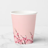 Elegante Roze Bloemige Kersenbloesem Feestje Papieren Bekers (Voorkant)