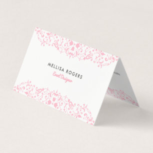 Elegante Roze Bloemige Krullen Kant Visitekaartje