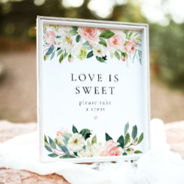 Elegante roze bloemige liefde is zoet dessert teke poster