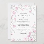 Elegante roze bloemige magnolia trouwuitnodiging kaart (Voorkant)