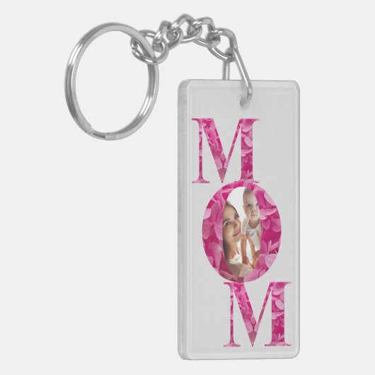 Elegante roze bloemige MAM belettering aangepaste  Sleutelhanger (Voorkant Links)