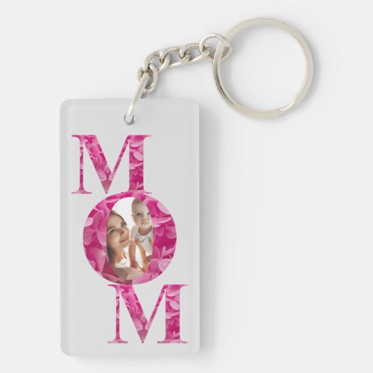 Elegante roze bloemige MAM belettering aangepaste Sleutelhanger (achterkant)