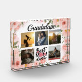 Elegante roze bloemige moderne aandenken fotoblokken (Links)