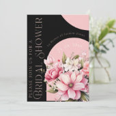 Elegante Roze Bloemige Moderne Bruidsborrel Kaart (Staand voorkant)