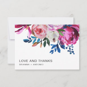 Elegante roze bloemige moderne bruiloft bedankkaart