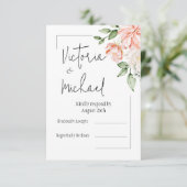 Elegante roze bloemige moderne bruiloft RSVP kaartje (Staand voorkant)