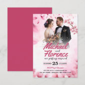 Elegante Roze Bloemige Moderne Trouwfoto Kaart (Voorkant / Achterkant)