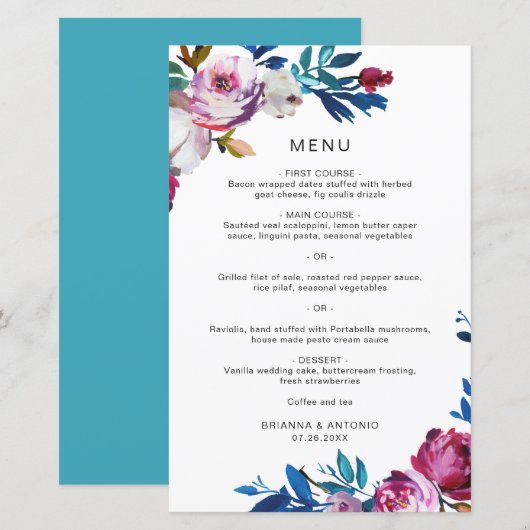 Elegante Roze Bloemige Moderne Trouwmenu (Voorkant / Achterkant)