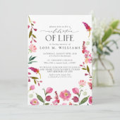 Elegante roze bloemige moderne viering van het lev kaart (Staand voorkant)