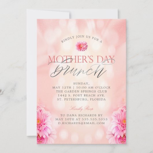 Elegante roze bloemige Moederdag Brunch Uitnodigin Kaart (Voorkant)