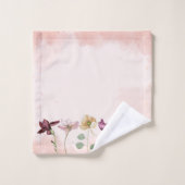 Elegante Roze Bloemige Monogram Bad Handdoek (Wasdoekje)