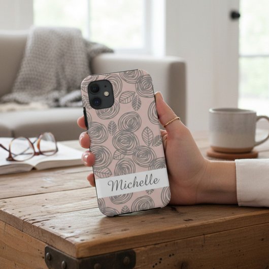 Elegante Roze Bloemige Monogram Case-Mate iPhone Case