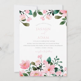 Elegante Roze Bloemige Monogram Huwelijk Kaart