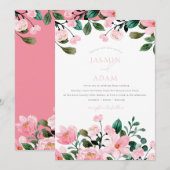 Elegante Roze Bloemige Monogram Huwelijk Kaart (Voorkant / Achterkant)
