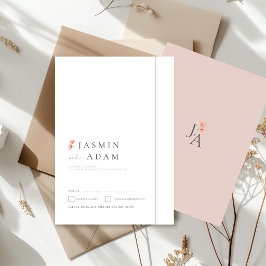Elegante Roze Bloemige Monogram Huwelijks RSVP Kaartje