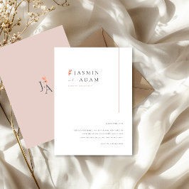 Elegante Roze Bloemige Monogram Huwelijksdetails Informatiekaartje