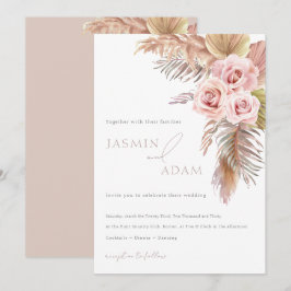 Elegante Roze Bloemige Monogram Trouw Kaart