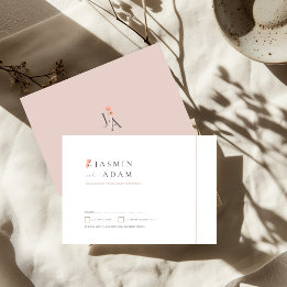 Elegante Roze Bloemige Monogram Trouw RSVP Kaartje