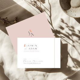 Elegante Roze Bloemige Monogram Trouw RSVP Kaartje