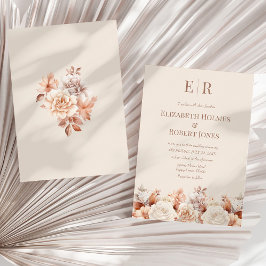Elegante Roze Bloemige Monogram Trouw Uitnodiging