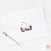 Elegante Roze Bloemige Naam Datum Script Baby Show Vierkante Sticker (Envelop)