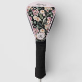 Elegante Roze Bloemige Naam Monogram Golfheadcover (Voorkant)