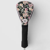 Elegante Roze Bloemige Naam Monogram Golfheadcover (Voorkant)