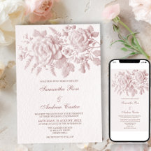 Elegante Roze Bloemige Nepgeprägte Huwelijksuitnod