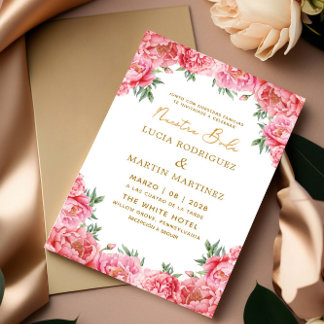 Elegante roze bloemige Nuestra Boda Kaart