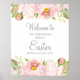 Elegante Roze Bloemige Paasbrunch Eierspel Poster