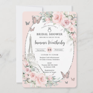 Elegante Roze Bloemige Paris Bruidsmeisjesfeest  Kaart