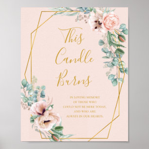 Elegante Roze Bloemige Pastel Deze Kaars Brandt Bo Poster