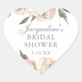 Elegante Roze Bloemige Persoonlijke Bruidsdouche Hart Sticker (Voorkant)
