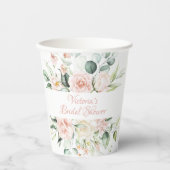 Elegante Roze Bloemige Persoonlijke Bruidsdouche Papieren Bekers (Voorkant)