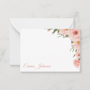 Elegante Roze Bloemige Persoonlijke Notitiekaart Notitiekaartje