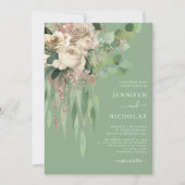 Elegante roze bloemige pioenrozen bruiloft kaart (Voorkant)