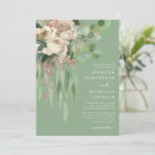 Elegante roze bloemige pioenrozen bruiloft kaart (Staand voorkant)