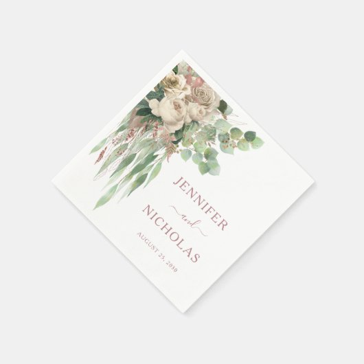 Elegante roze bloemige pioenrozen bruiloft servet (Hoek)