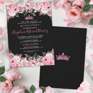 Elegante Roze Bloemige Quinceanera Kaart
