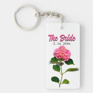 Elegante roze bloemige roze hortensia sleutelhanger