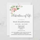 Elegante roze bloemige smaakvolle viering begrafen kaart (Voorkant)