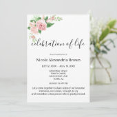 Elegante roze bloemige smaakvolle viering begrafen kaart (Staand voorkant)