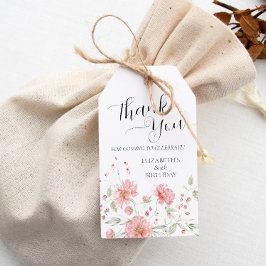 Elegante Roze Bloemige Tachtig 80e Verjaardag Dank Cadeaulabel